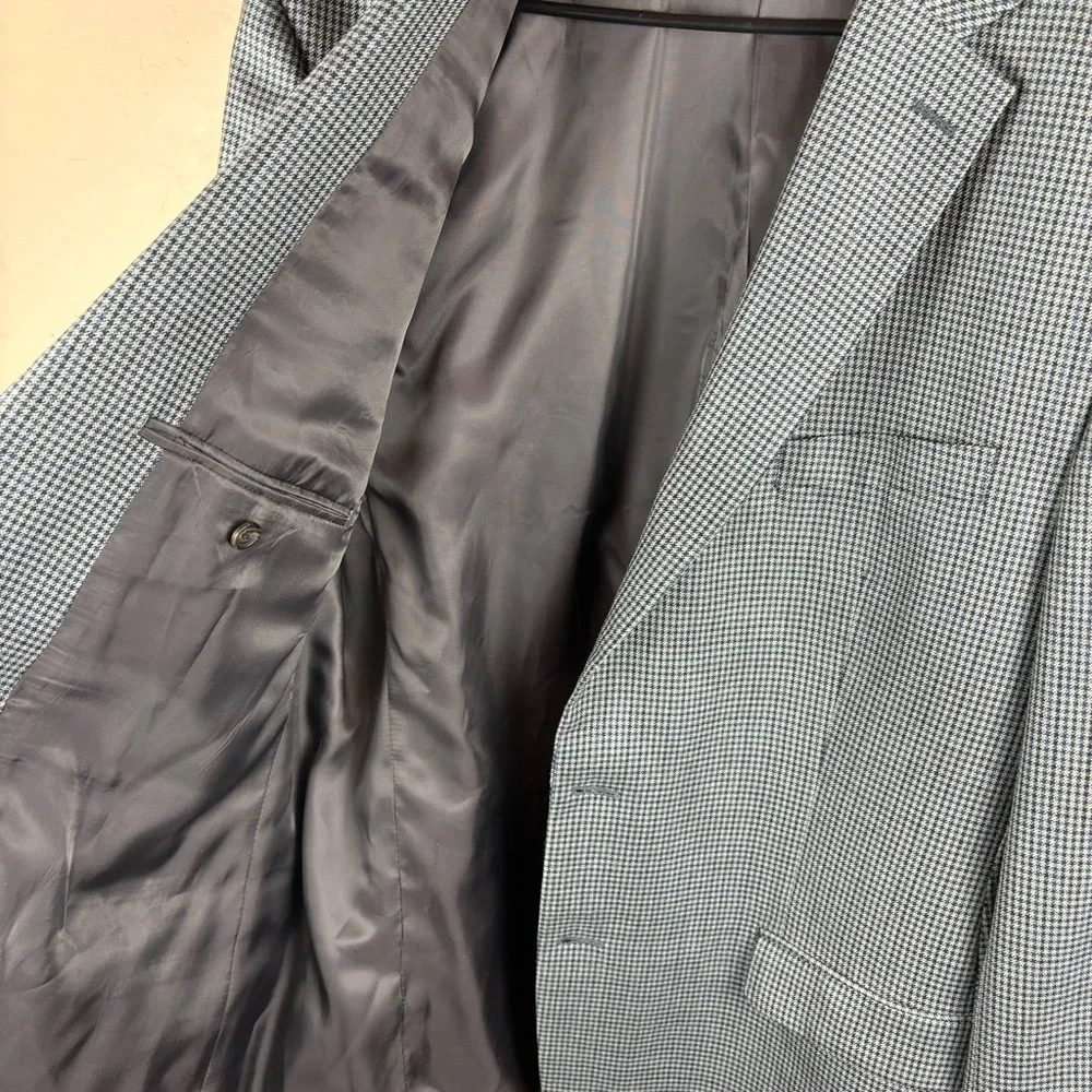 Lauren Ralph Lauren Men's Gray Blue Houndstooth Checkered Blazer Sports Coat 46L